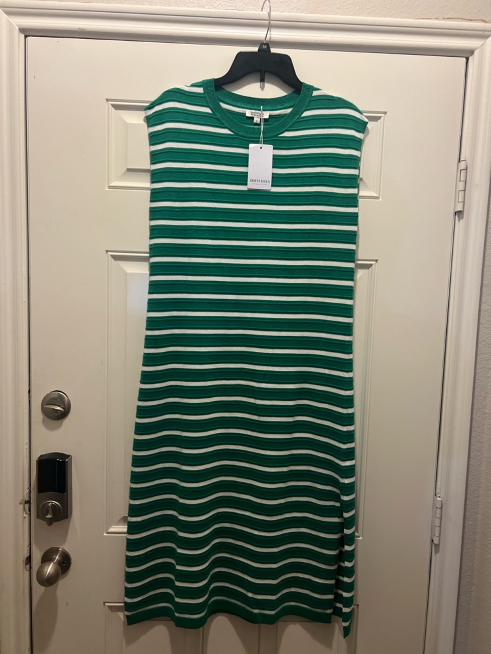 Green & White Striped Knit Dress